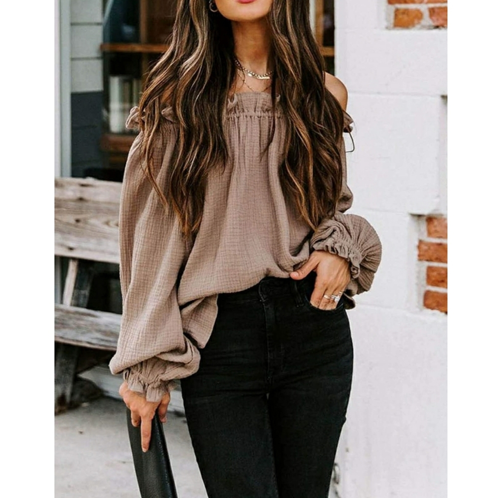 Ruffle Lantern Sleeve Chiffon Blouses Shirt
